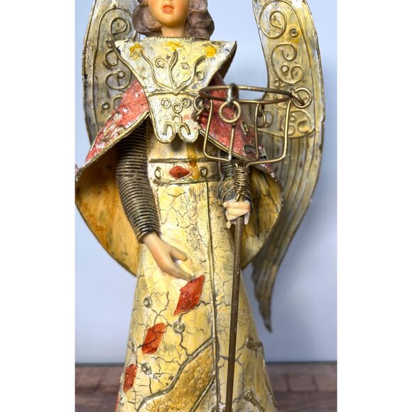 Vintage Handcrafted Angel Figurine With Gold Wings & Staff Wings Move - Picture 4 of 8